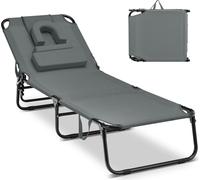 COSTWAY Chaise longue de jardin pliable, Bain de soleil avec ouverture faciale, 3 coussins & dossier réglable, Chaise longue de plage jusqu'à 160kg 194x63x37cm Gris