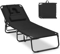 COSTWAY Chaise longue de jardin pliante, Bain de soleil avec ouverture faciale 3 coussins, dossier réglable Chaise longue de plage jusqu'à 160kg 194x63x37cm noir