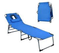 COSTWAY Chaise Longue Pliante avec Appuie-tête et Cavité Faciale Dossier Réglable à 5 Positions Terrasse Camping 150 kg Bleu