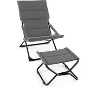 COSTWAY Chaise longue pliante avec repose-pieds, coussins amovibles & dossier haut, bain de soleil, chaise longue de jardin rembourrée Gris