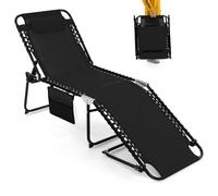 COSTWAY Chaise Longue Pliante Inclinable avec Appuie-tête Amovible, Bain de Soleil avec Dossier Réglable à 4 Positions et Cadre en Acier Antirouille, pour Camping, Terrasse, Charge 150 KG(Noir)