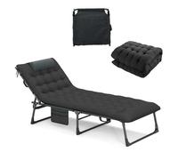 Costway Chaise Longue Pliante - Matelas Amovible, Appui-Tête, Dossier Réglable Sur 4 Niveaux, Pour Voyage Plage Bureau, 150 Kg Multicolore