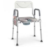 COSTWAY Chaise Percée Adulte Réglable en Hauteur 5 Niveaux avec Dossier Seau, Rehausseur Toilette Pliable Surélevé avec Siège Rembourré Charge 136 KG, pour Personnes Âgées Handicapés