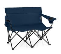 COSTWAY Chaise Pliable de Jardin 2 Places, Porte-Gobelets, Sac de Transport, pour Camping Plage Pêche Voyage, Charge 300 kg, Bleu