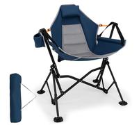 COSTWAY Chaise Pliante Camping à Bascule, Dossier Réglable, Bleu | Fauteuil de Jardin Extérieur, Sac de Transport, Porte-Gobelet, Appuie-Tête, Fauteuil pour Camping Voyage Pêche, Charge 150 kg
