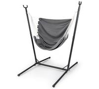 COSTWAY Chaise Suspendue Exterieur avec Support, Chaise Hamac, Hauteur Réglable sur 6 Positions, Poche Latérale, Base en Forme H, Fauteuil Suspendu pour Salon Jardin Porche, 160 × 142 × 170 cm