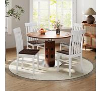 COSTWAY Chaises de Salle à Manger Lot de 2, Chaises de Cuisine Bois, Dossiers Hauts à Lattes, Sièges Concaves, Pieds en Bois de Caoutchouc, Chaise pour Salon, Restaurant (Marron,4)