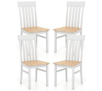 COSTWAY Chaises de Salle à Manger Lot de 4, Chaises de Cuisine Bois, Dossiers Hauts à Lattes, Sièges Concaves, Pieds en Bois de Caoutchouc, Chaise pour Salon, Restaurant (Naturel,4)