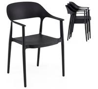 COSTWAY Chaises Empilable Plastique Lot de 4, Chaise de Jardin en PP avec Dossier Incurvé, Accoudoirs Confortables, Siège Large, Montage Facile, Charge 150 kg, pour Cour, Extérieur, Cuisine(Noir,4)