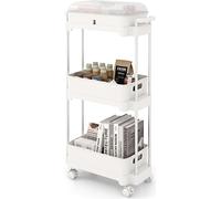 COSTWAY Chariot à 3 niveaux, chariot de stockage avec couvercle amovible & étagères, chariot mobile polyvalent avec cadre en aluminium & roues verrouillables blanc