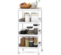 COSTWAY Chariot à 4 niveaux, Chariot de service à roulettes avec plateau amovible, Chariot multi-usages, Chariot de cuisine, Chariot de rangement pour cuisine, salle de bain, 40 x 26 x 84 cm, Blanc