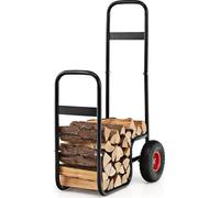 COSTWAY Chariot à bois en métal, Chariot à bois avec roues jusqu'à 100 kg, Chariot à bois pour bois de chauffage, Chariot à bois de chauffage, Étagère à bois pour le transport et le stockage du bois,