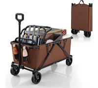 COSTWAY Chariot à bras pliable, chariot à main avec poignée réglable, porte-boissons et sac de rangement, chariot de jardin pouvant supporter jusqu'à 100 kg, café