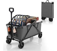 COSTWAY Chariot à bras pliable, chariot à main avec poignée réglable, porte-boissons et sac de rangement, chariot de jardin pouvant supporter jusqu'à 100 kg, gris