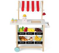 CostwayMarchande pour Enfant Chariot à Crème Glacée en Bois Grande Jouet d'Imitation pour Jeux de rôle 79x29,5x100cm Dès 3 Ans Rouge