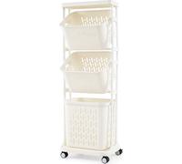 COSTWAY Chariot à linge à 3 étages, Organisateur de tri du linge avec 4 roues, 2 petits paniers & 1 grand panier, chariot à linge mince blanc