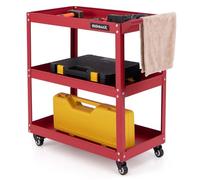COSTWAY Chariot à Outils Roulant à 3 Niveaux Charge 120 kg avec Poignée, Chariot Servante d’Atelier en Métal avec 4 Roues et 2 Freins, pour Atelier Garage Maison 73 x 36 x 75 cm (Rouge)