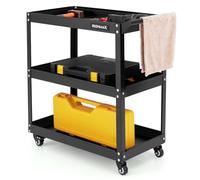 COSTWAY Chariot à Outils Roulant à 3 Niveaux Charge 120 kg avec Poignée, Chariot Servante d’Atelier en Métal avec 4 Roues et 2 Freins, pour Atelier Garage Maison 73 x 36 x 75 cm (Noir)