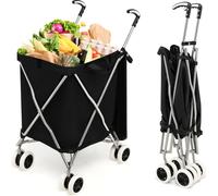 COSTWAY Chariot à provisions pliable 90 L jusqu'à 55 kg, Chariot à main avec sac Oxford amovible & poignée, Chariot à provisions Trolley sac pour le shopping & le camping, noir