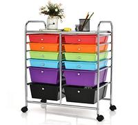COSTWAY Chariot à roulettes avec 12 tiroirs empilables, chariot de rangement pour bureau, salon (multicolore)