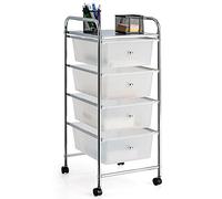 COSTWAY Chariot à roulettes avec 4 tiroirs empilables, chariot de rangement pour bureau, salon (transparent)