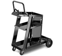 COSTWAY Chariot d'Atelier de Soudage à 3 Niveaux, Chariot à Outils Roulant avec Table Inclinable et 4 Roues, avec Chaînes Anti-basculement, pour Soudage TIG MIG Arc Coupeur de Plasma, Noir