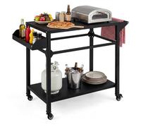 COSTWAY Chariot de Barbecue d'Extérieur 2 Niveaux, Desserte de Jardin avec 4 Roues Porte-Serviettes Porte-Épices Étagère Plan de Travail, Table de Four à Pizza Mobile 100 x 45 x 80 cm