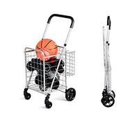 COSTWAY Chariot de Courses 4 Roues avec Structure en Métal Anti-Rouille, Caddie de Courses Pliable avec Poignée Confortable, Chariot à roulettes 83L Capacité Charge 35kg