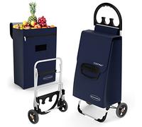 COSTWAY Chariot de Courses en Aluminium Portable, Chariot à roulettes EVA Tout-Terrain, Caddie de Courses Sac Amovible de 70L et Poche Isolante, Chariot Polyvalent pour Courses Camping Lessive Nior