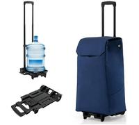 COSTWAY Chariot de Courses Pliable 38L avec 2 Roues, Poignée Télescopique Sac Cabas, en Tissu Imperméable&Acier, Charge 60kg, Bleu
