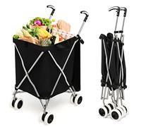 COSTWAY Chariot de Courses Pliable 90 L Sac Oxford Amovible Impermeable et 2 Roues Freinage, Caddie Marché Structure en Acier en Forme de X, Charge 54 kg (Noir)
