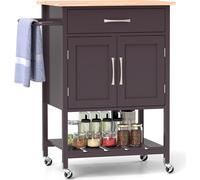 COSTWAY Chariot de cuisine avec plan de travail, chariot de service à roulettes, chariot à roulettes avec tiroir & armoire à 2 portes & plateau inférieur & porte-serviettes, îlot de cuisine pour cuisi