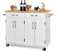 COSTWAY Chariot de cuisine avec plan de travail et porte-serviettes, chariot de service à roulettes, îlot de cuisine en bois