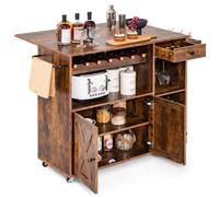 COSTWAY Chariot de cuisine sur roulettes, îlot de cuisine avec plan de travail rabattable, tiroir et porte-verre