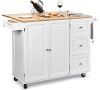 COSTWAY Chariot de cuisine sur roulettes, îlot de cuisine avec porte-serviettes, armoire de cuisine en bois, chariot de service blanc, chariot pour îlot de cuisine, chariot pour micro-ondes, sideboard