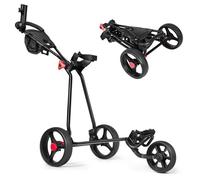 COSTWAY Chariot de Golf 3 Roues Pliable avec Poignée Réglable Carte de Pointage Porte-parapluie et Porte-tee Sac en Maille Noir