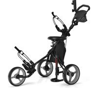 COSTWAY Chariot de golf 3 roues pliable, chariot de golf avec support pour compteur de golf et porte-gobelet Gris
