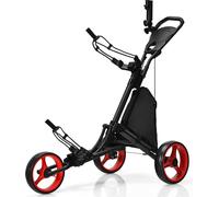 COSTWAY Chariot de golf à 3 roues, chariot de golf pliable, chariot à pousser réglable, chariot de golf à pousser en aluminium, chariot de golf avec porte-parapluie, porte-pièce en T et sac de rangeme