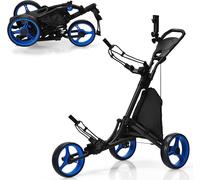 COSTWAY Chariot de golf à 3 roues, chariot de golf pliable, chariot à pousser réglable, chariot de golf à pousser en aluminium, chariot de golf avec porte-parapluie, porte-pièce en T et sac de rangeme