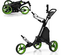 COSTWAY Chariot de golf à 3 roues, chariot de golf pliable, chariot à pousser réglable, chariot de golf à pousser en aluminium, chariot de golf avec porte-parapluie, porte-pièce en T et sac de rangeme
