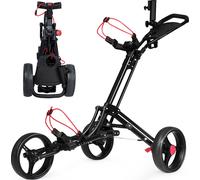 COSTWAY Chariot de golf à 3 roues, chariot de golf pliable, chariot coulissant réglable, chariot de golf à pousser en aluminium, chariot de golf avec parapluie et porte-bagages en T, noir