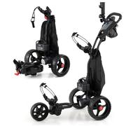 COSTWAY Chariot de Golf Électrique Pliable avec Poignée Ajustable, 9 Vitesses, Porte-Boisson, Porte-Score, Sac Isotherme & Port USB