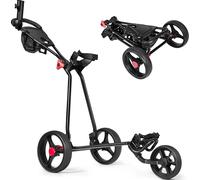 COSTWAY Chariot de golf pliable à 3 roues, chariot de golf avec poignée réglable, chariot coulissant, chariot de golf push en métal, chariot de golf avec porte-parapluie, porte-tasse et porte téléphon
