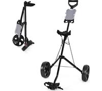 COSTWAY Chariot de golf pliable à 4 roues, chariot de golf avec tableau d'affichage, chariot coulissant en métal, chariot de golf à pousser, chariot de golf noir
