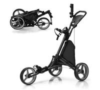 COSTWAY Chariot de Golf Pliable à 6 Roues Sangle Elastique,Porte-parasol Réglable et Porte-gobelet Sac Recouvert d'Aluminium Gris