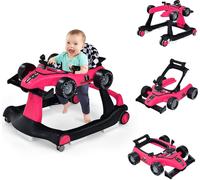 COSTWAY Chariot de marche 4 en 1 avec hauteur et vitesse réglables, Trotteur en forme de voiture avec coussinets antidérapants & roues, Baby Walker pliable avec boîte à musique & lumière pour bébé de