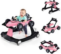 COSTWAY Chariot de marche 4 en 1 avec hauteur et vitesse réglables, Trotteur en forme de voiture avec coussinets antidérapants & roues, Baby Walker pliable avec boîte à musique & lumière pour bébé de