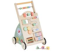 COSTWAY Chariot de Marche Bébé en Bois avec Centre d’Activités 10 en 1, Trotteur Marche Bébé Garçon Fille avec Espace Arrière, Horloge, Labyrinthe de Perles, Jouet Montessori pour 12 Mois+