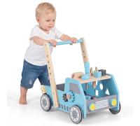 COSTWAY Chariot de Marche Bébé en Bois avec Centre d’Activités et Banc à Outils, Trotteur Bébé avec Vitesse Réglables, 21 Outils, Jouet d'Éveil Montessori pour Fille et Garçon de 3 Ans+