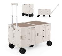 COSTWAY Chariot de Plage/Camping avec Table - Pliable Rapide dans 5s - Poignée Télescopique,Roulettes Tout Terrain Blanc